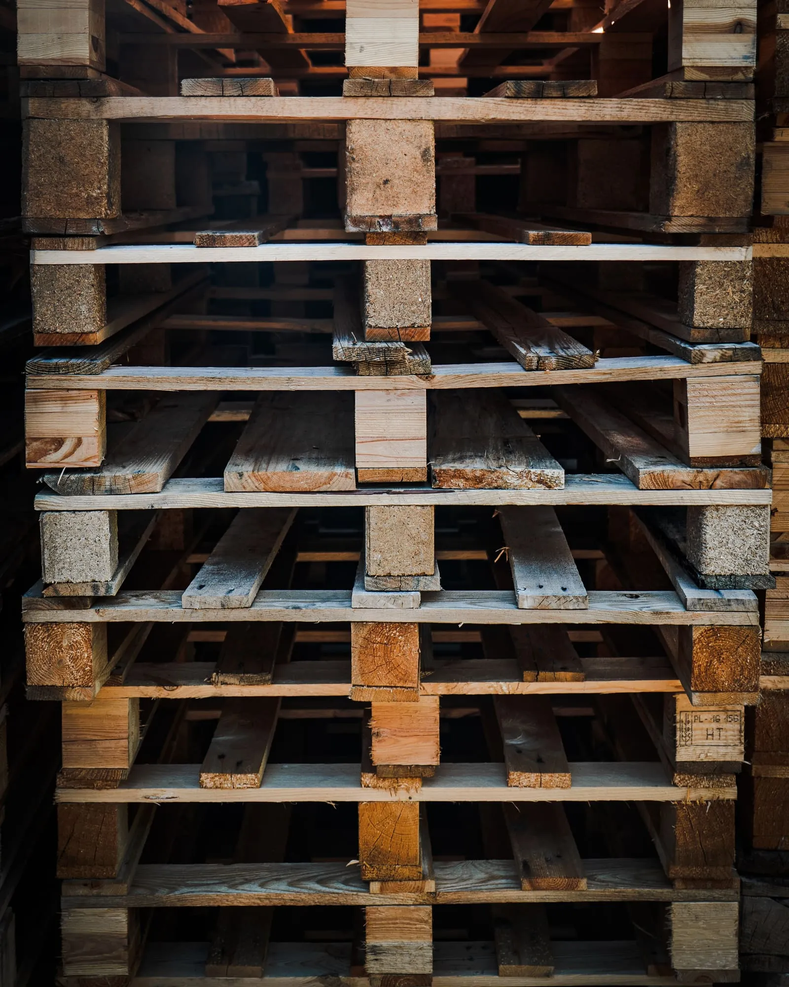 Stack of empty wooden pallets